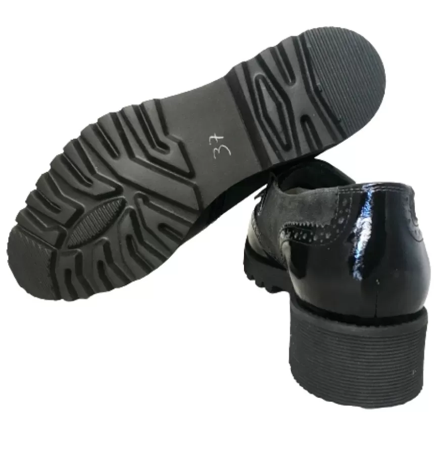 Donna CAMARRI CALZATURE Scarpe Donna | Mocassino Vernice Nera E Camoscio Antracite