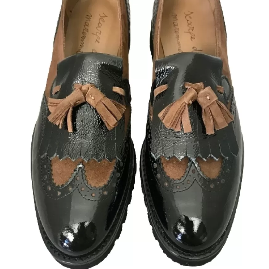 Donna CAMARRI CALZATURE Scarpe Donna | Mocassino Vernice Nera E Camoscio Marrone