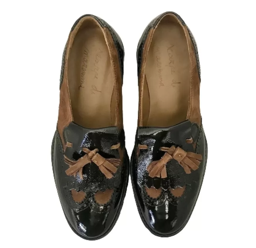 Donna CAMARRI CALZATURE Scarpe Donna | Mocassino Vernice Nera E Camoscio Marrone