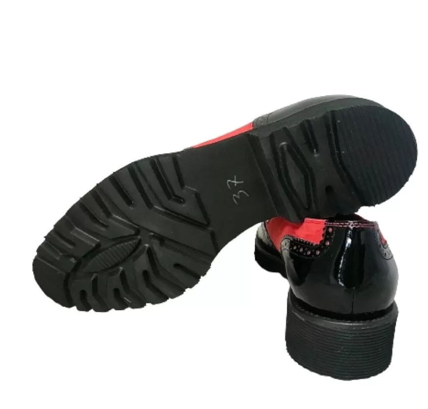 Donna CAMARRI CALZATURE Scarpe Donna | Mocassino Vernice Nera E Camoscio Rosso