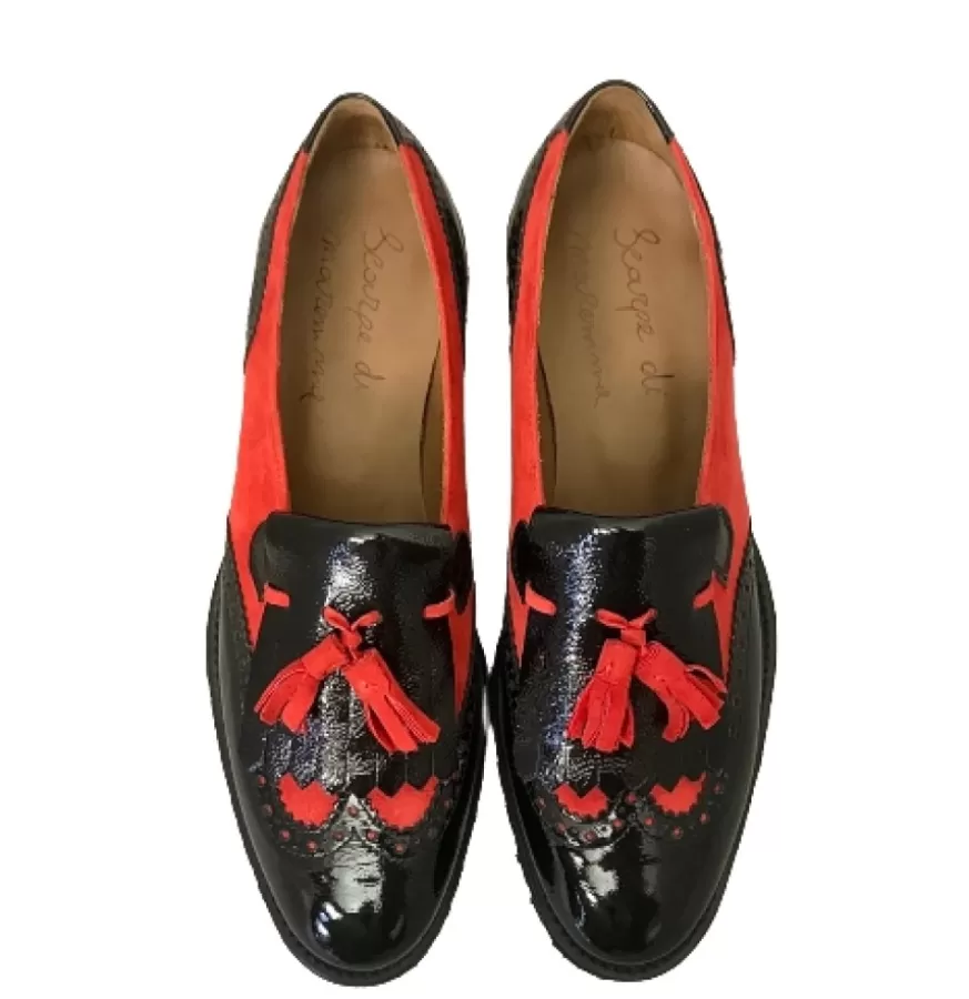 Donna CAMARRI CALZATURE Scarpe Donna | Mocassino Vernice Nera E Camoscio Rosso