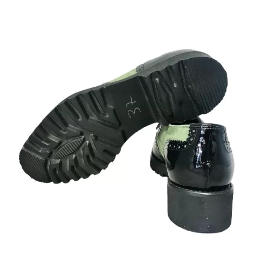 Donna CAMARRI CALZATURE Scarpe Donna | Mocassino Vernice Nera E Camoscio Verde