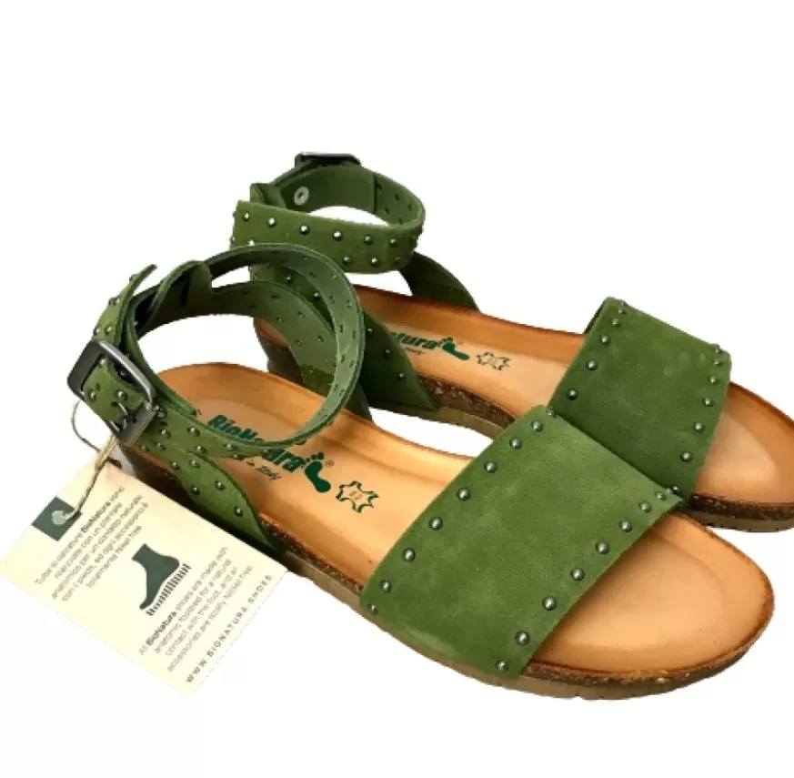 Donna CAMARRI CALZATURE Scarpe Donna | Sandalo Allacciato Alla Caviglia Verde Bionatura