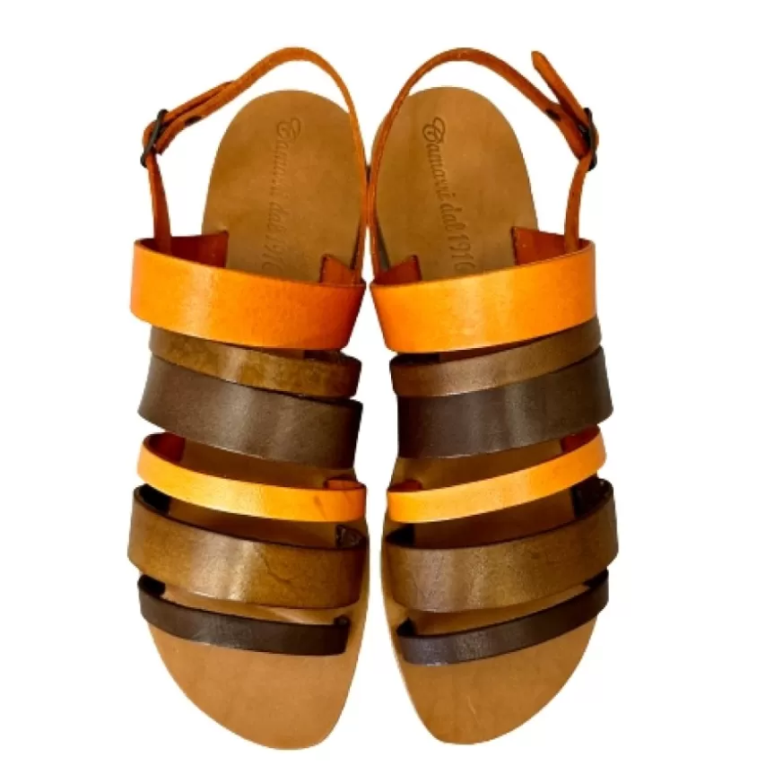 Donna CAMARRI CALZATURE Scarpe Donna | Sandalo Artigianale Multicolore Marrone