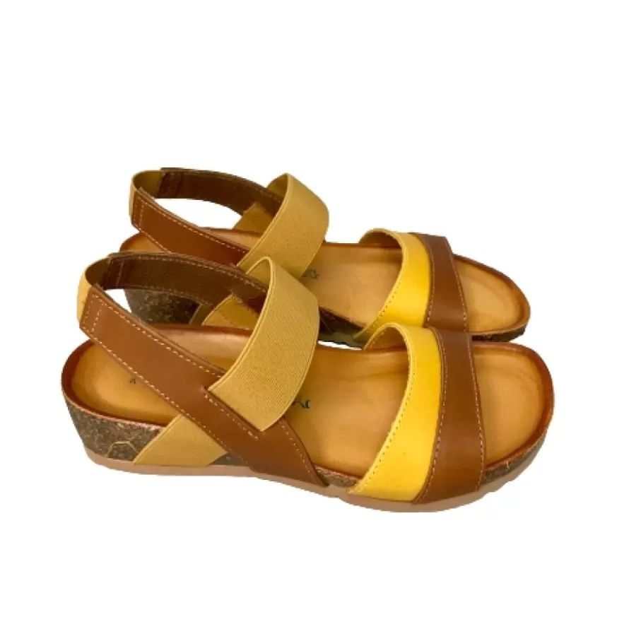 Donna CAMARRI CALZATURE Scarpe Donna | Sandalo Bionatura In Pelle Giallo E Cuoio