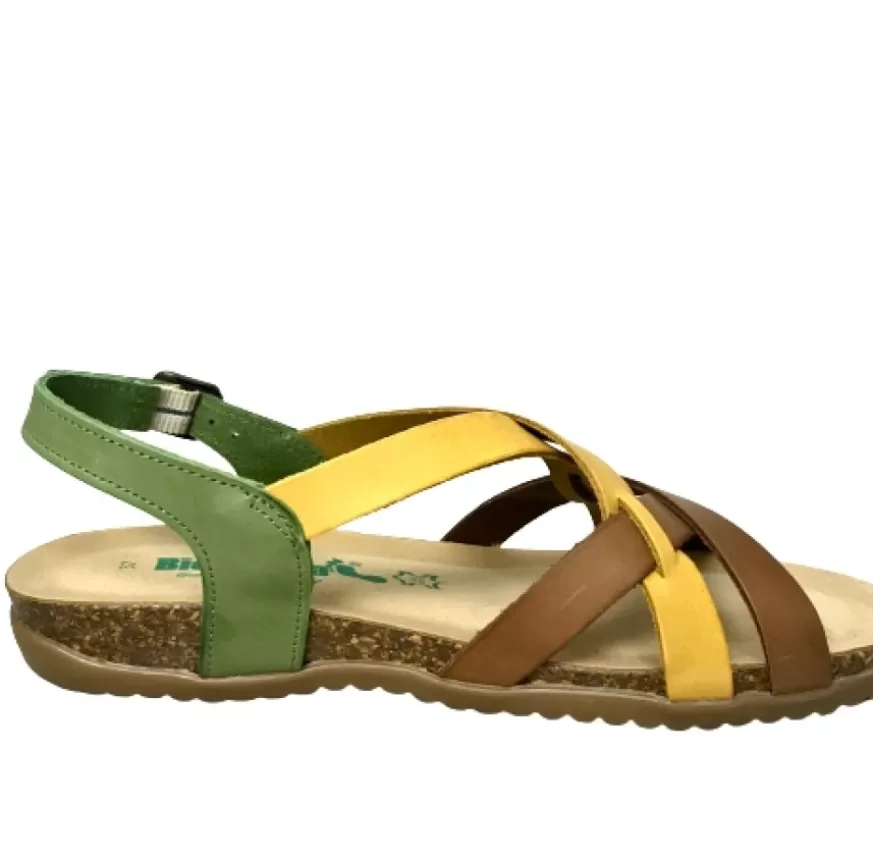 Donna CAMARRI CALZATURE Scarpe Donna | Sandalo Bionatura In Pelle Verde, Giallo, Marrone