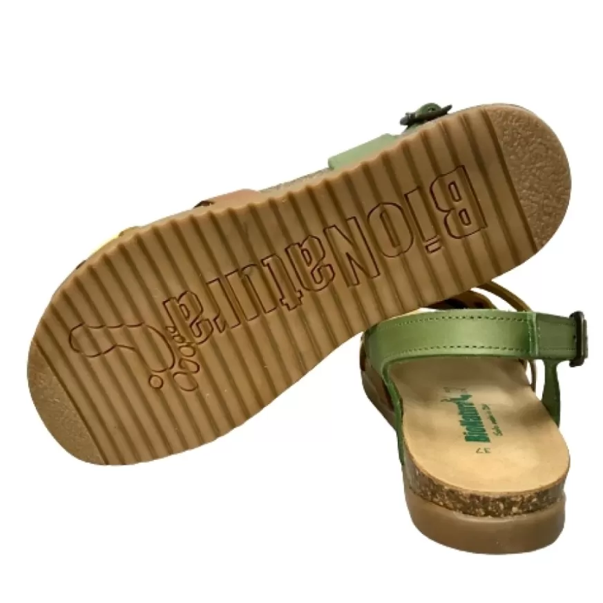 Donna CAMARRI CALZATURE Scarpe Donna | Sandalo Bionatura In Pelle Verde, Giallo, Marrone