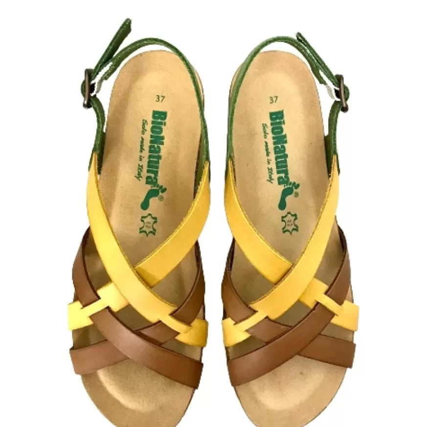 Donna CAMARRI CALZATURE Scarpe Donna | Sandalo Bionatura In Pelle Verde, Giallo, Marrone