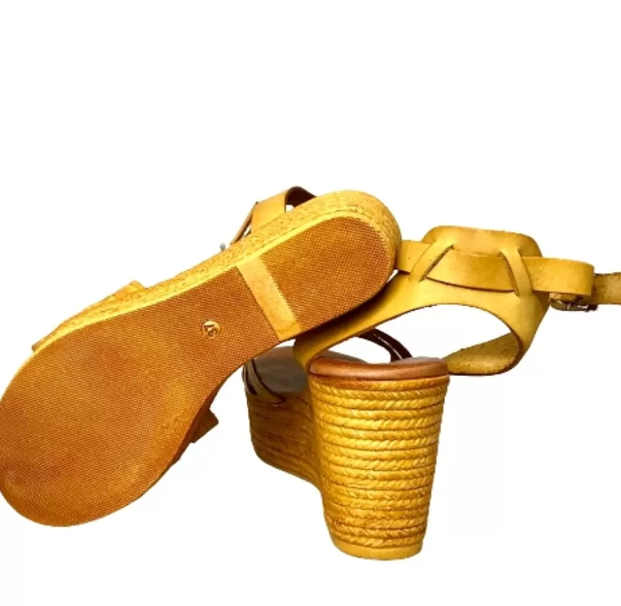 Donna CAMARRI CALZATURE Scarpe Donna | Sandalo Con Zeppa In Pelle Giallo