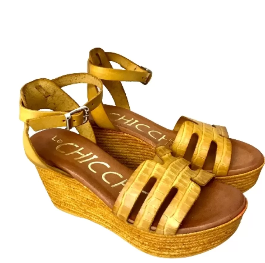Donna CAMARRI CALZATURE Scarpe Donna | Sandalo Con Zeppa In Pelle Giallo