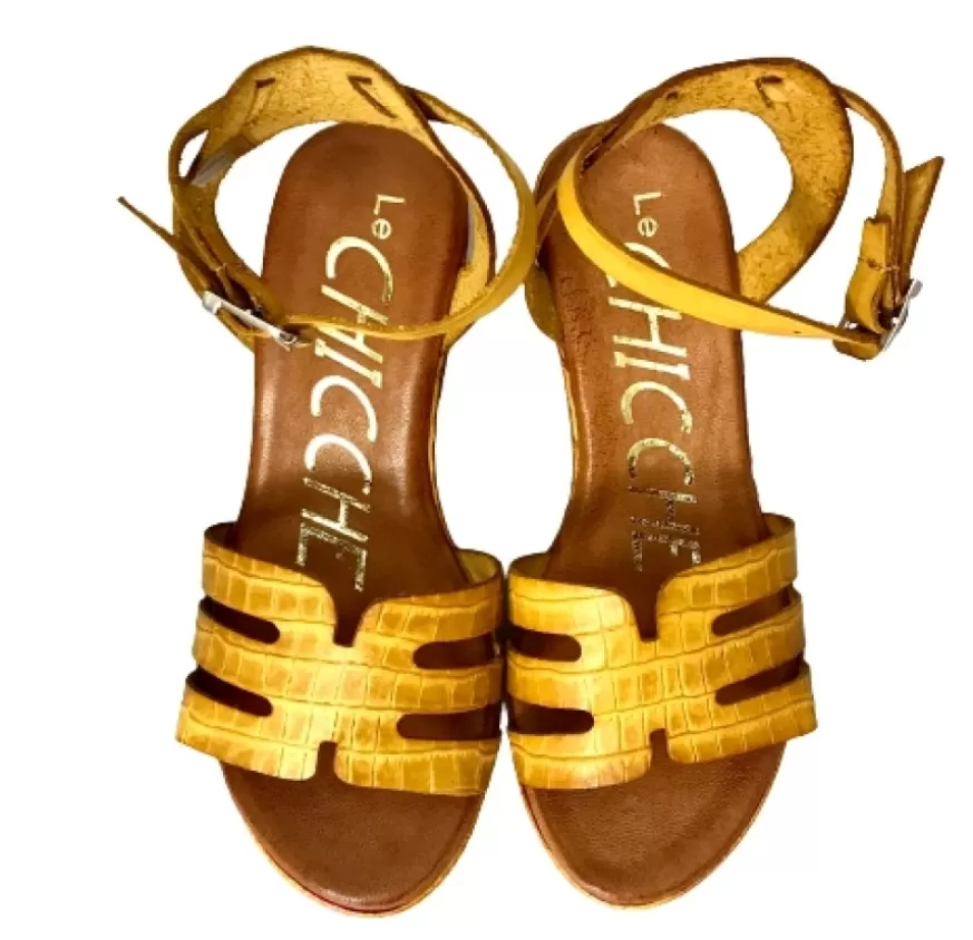 Donna CAMARRI CALZATURE Scarpe Donna | Sandalo Con Zeppa In Pelle Giallo