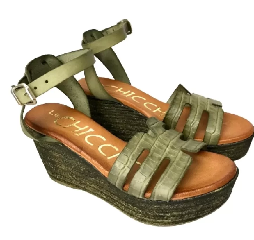 Donna CAMARRI CALZATURE Scarpe Donna | Sandalo Con Zeppa In Pelle Verde