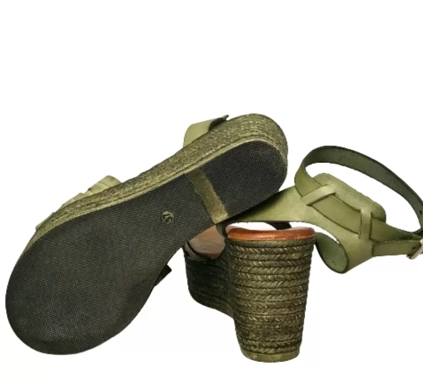 Donna CAMARRI CALZATURE Scarpe Donna | Sandalo Con Zeppa In Pelle Verde