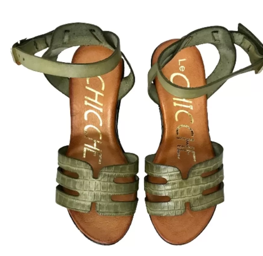 Donna CAMARRI CALZATURE Scarpe Donna | Sandalo Con Zeppa In Pelle Verde