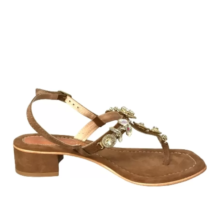 Donna CAMARRI CALZATURE Scarpe Donna | Sandalo Gioiello In Camoscio Cuoio Nude