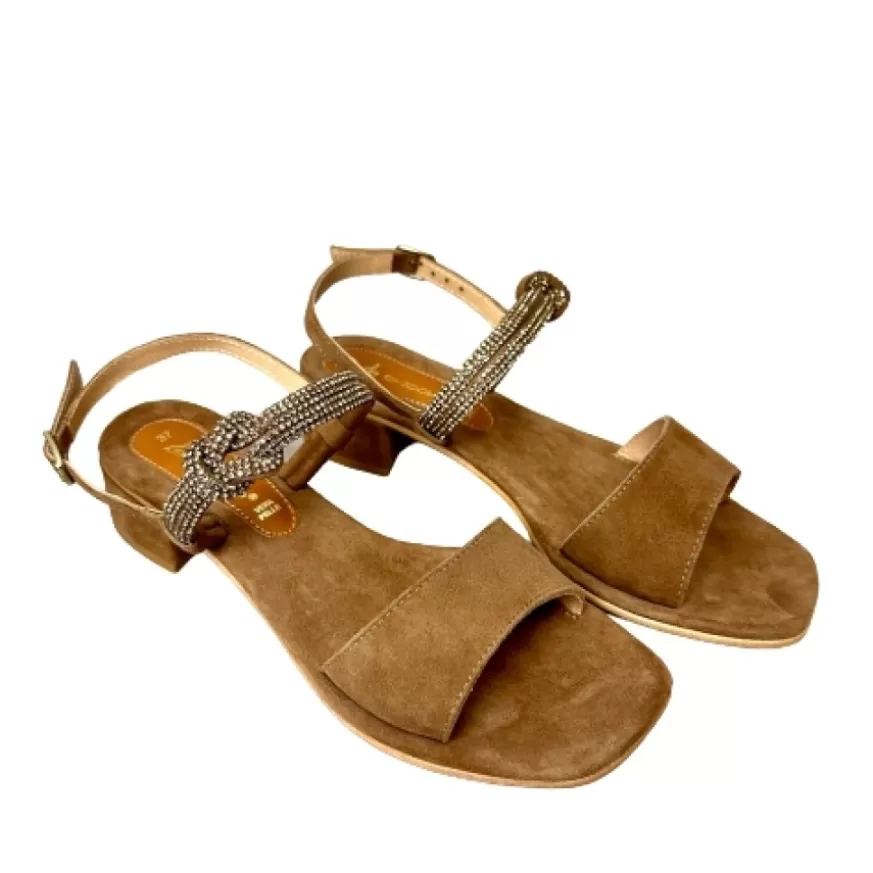 Donna CAMARRI CALZATURE Scarpe Donna | Sandalo Gioiello In Camoscio Cuoio Nude