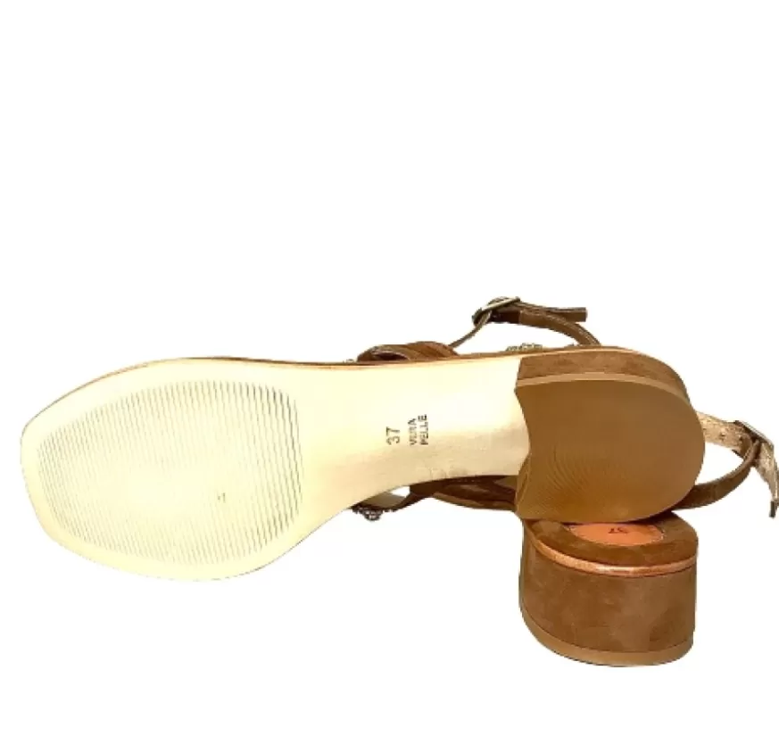 Donna CAMARRI CALZATURE Scarpe Donna | Sandalo Gioiello In Camoscio Cuoio Nude