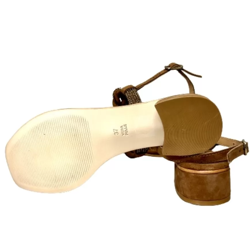 Donna CAMARRI CALZATURE Scarpe Donna | Sandalo Gioiello In Camoscio Cuoio Nude