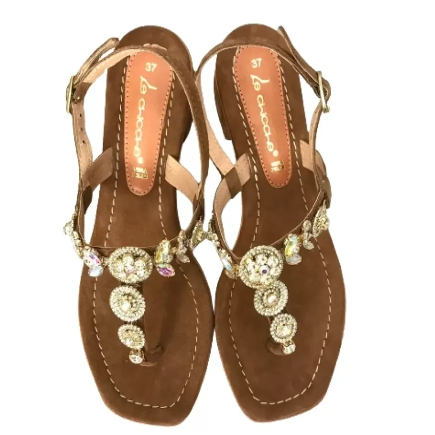 Donna CAMARRI CALZATURE Scarpe Donna | Sandalo Gioiello In Camoscio Cuoio Nude