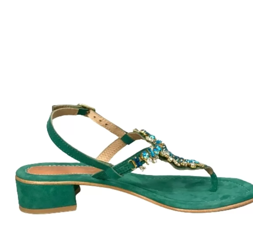 Donna CAMARRI CALZATURE Scarpe Donna | Sandalo Gioiello In Camoscio Verde Acqua