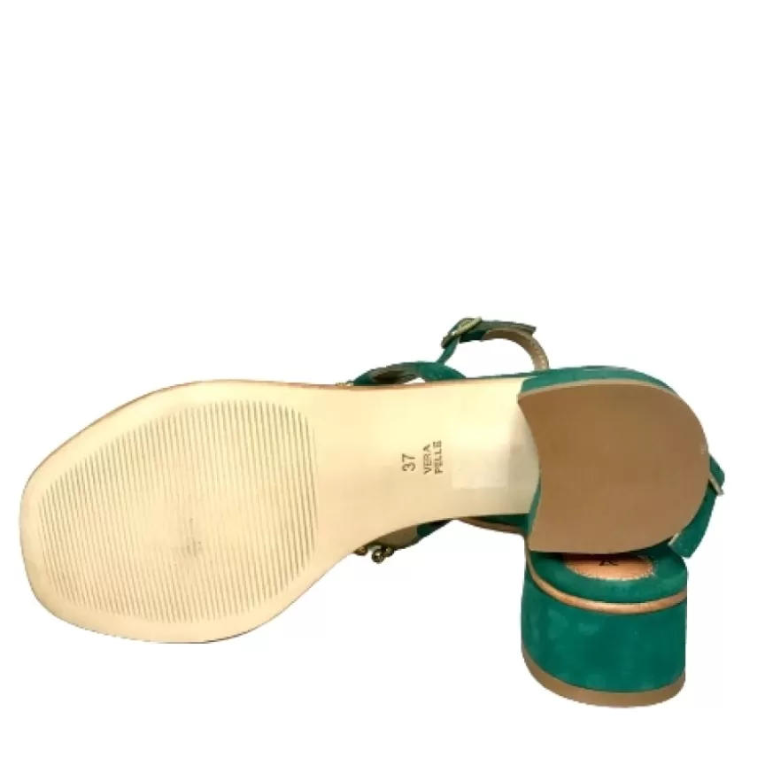 Donna CAMARRI CALZATURE Scarpe Donna | Sandalo Gioiello In Camoscio Verde Acqua