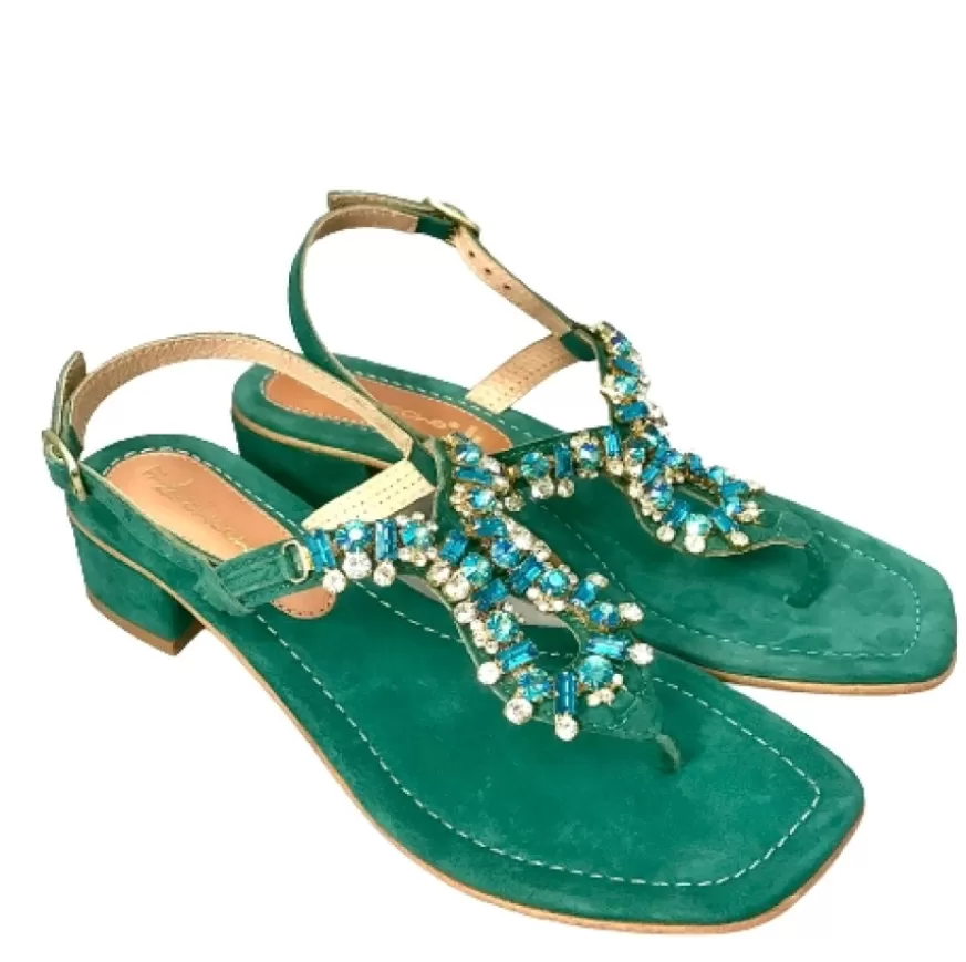 Donna CAMARRI CALZATURE Scarpe Donna | Sandalo Gioiello In Camoscio Verde Acqua