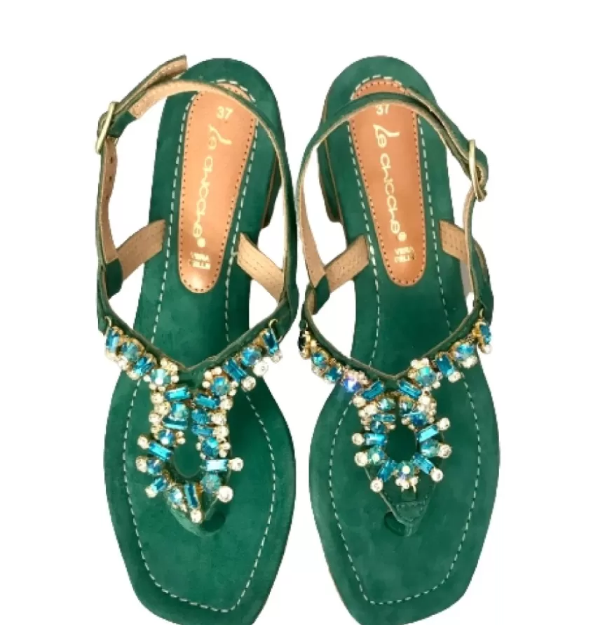 Donna CAMARRI CALZATURE Scarpe Donna | Sandalo Gioiello In Camoscio Verde Acqua