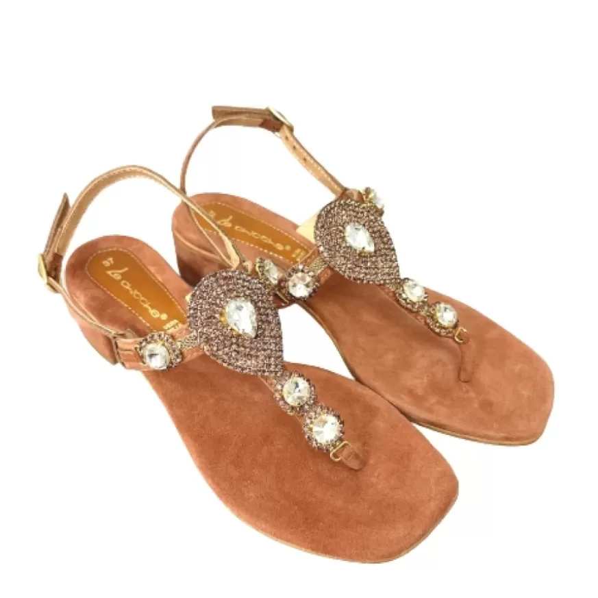Donna CAMARRI CALZATURE Scarpe Donna | Sandalo Gioiello Infradito In Camoscio Corallo Rosa