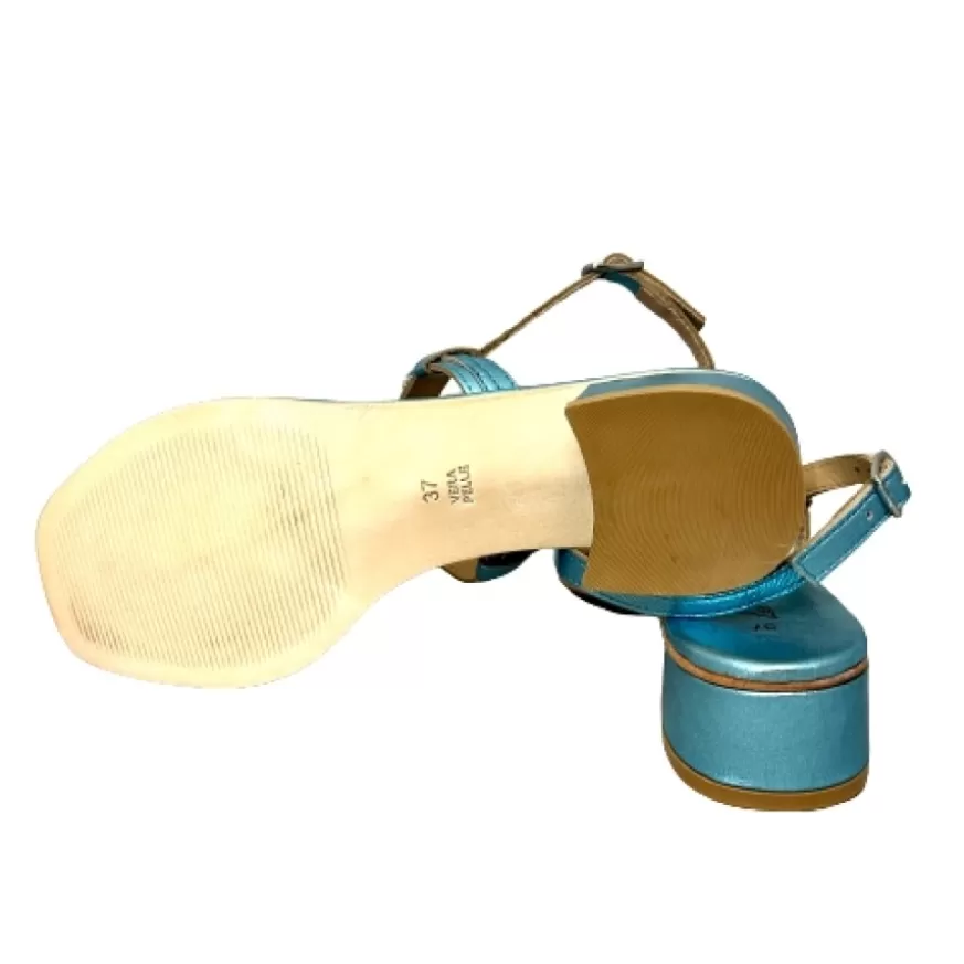 Donna CAMARRI CALZATURE Scarpe Donna | Sandalo Gioiello Infradito In Pelle Azzurra Laminata