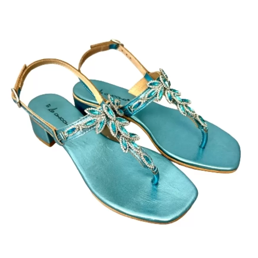Donna CAMARRI CALZATURE Scarpe Donna | Sandalo Gioiello Infradito In Pelle Azzurra Laminata