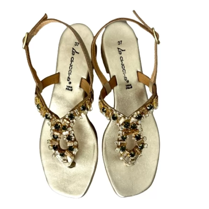 Donna CAMARRI CALZATURE Scarpe Donna | Sandalo Gioiello Infradito In Pelle Oro Laminata