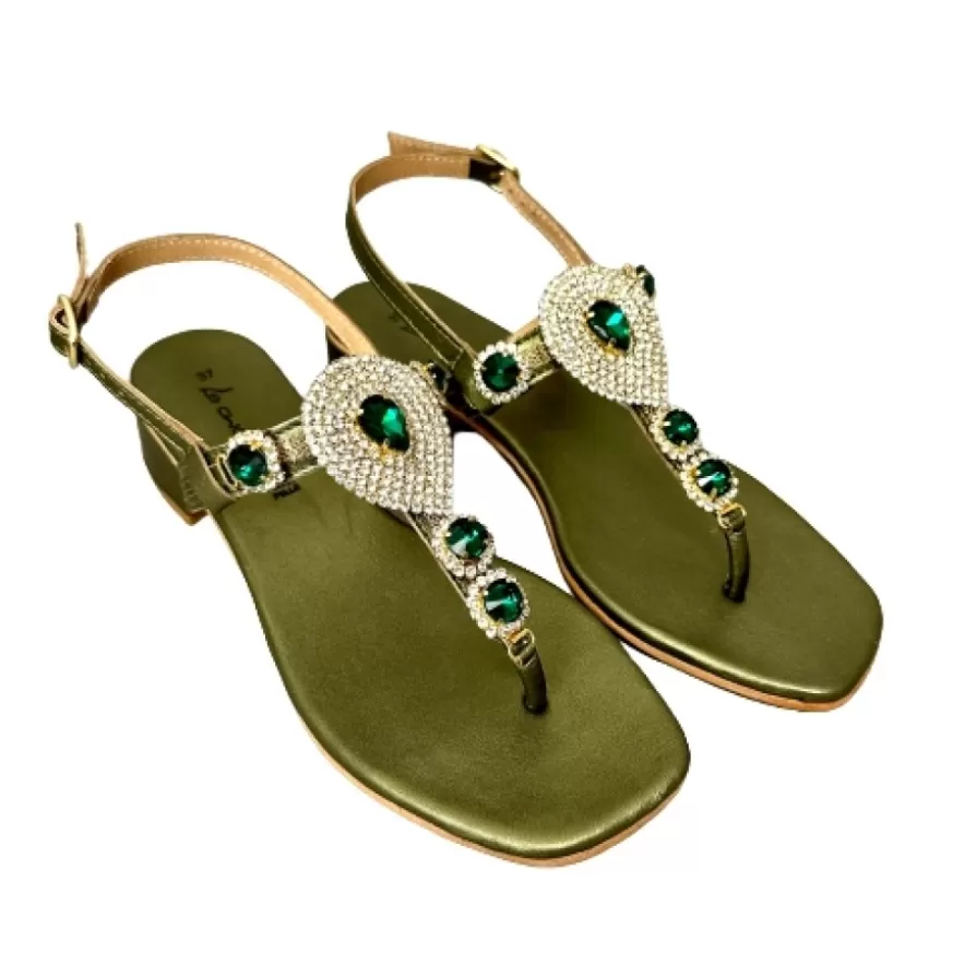 Donna CAMARRI CALZATURE Scarpe Donna | Sandalo Gioiello Infradito In Pelle Verde Laminata