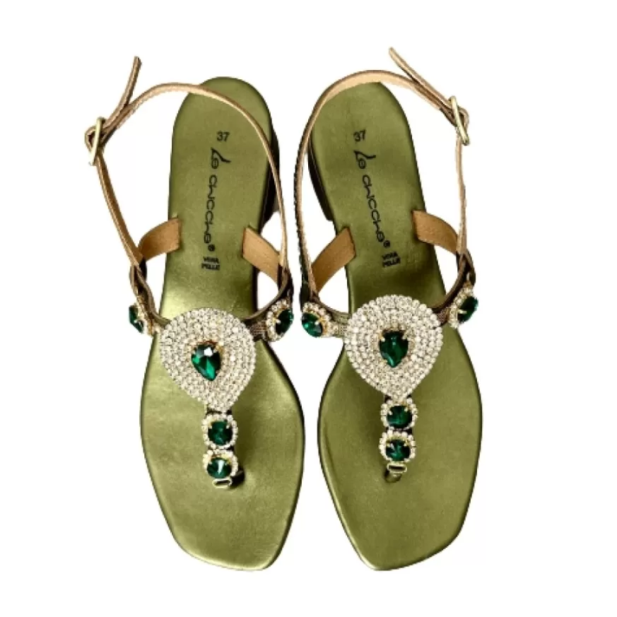 Donna CAMARRI CALZATURE Scarpe Donna | Sandalo Gioiello Infradito In Pelle Verde Laminata