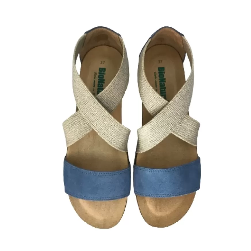 Donna CAMARRI CALZATURE Scarpe Donna | Sandalo In Pelle Bionatura Con Elastico Celeste