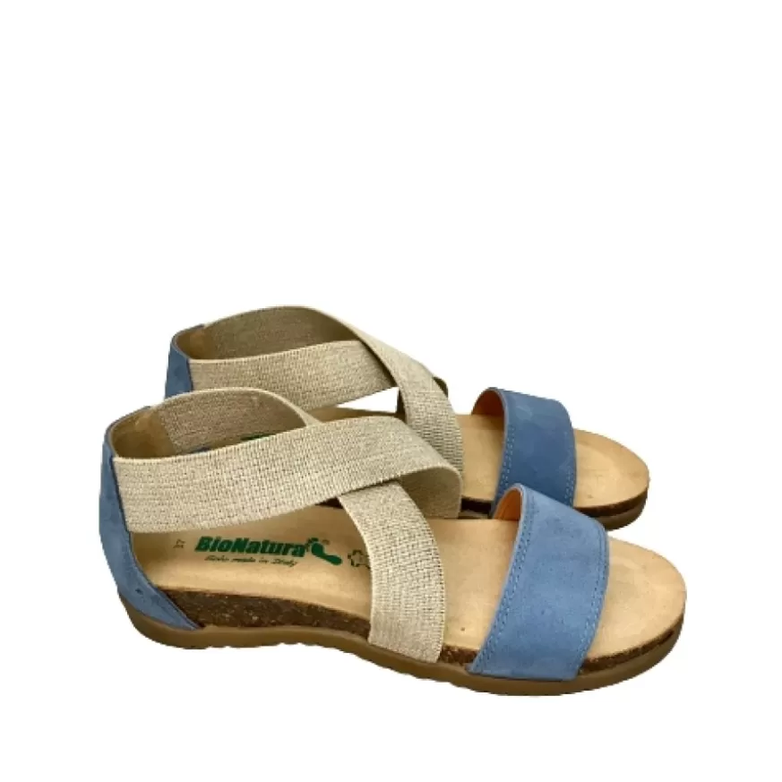 Donna CAMARRI CALZATURE Scarpe Donna | Sandalo In Pelle Bionatura Con Elastico Celeste