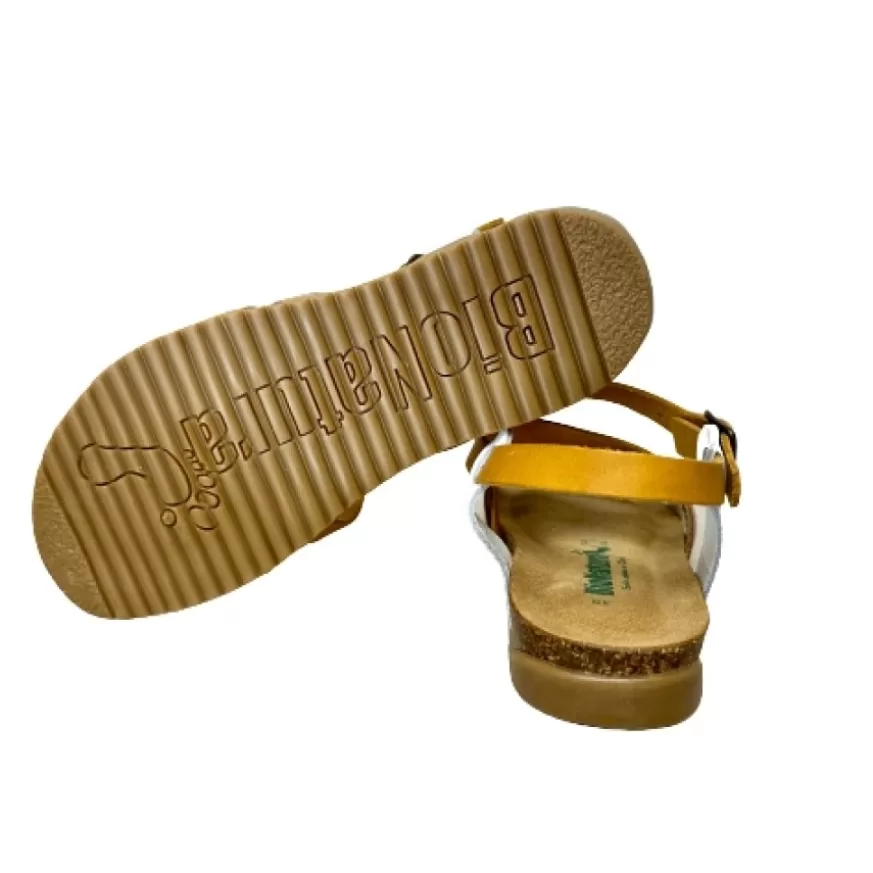 Donna CAMARRI CALZATURE Scarpe Donna | Sandalo In Pelle Bionatura Giallo E Bianco