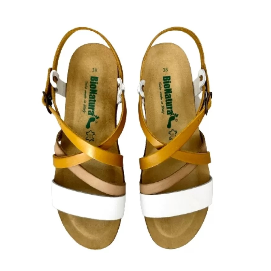 Donna CAMARRI CALZATURE Scarpe Donna | Sandalo In Pelle Bionatura Giallo E Bianco