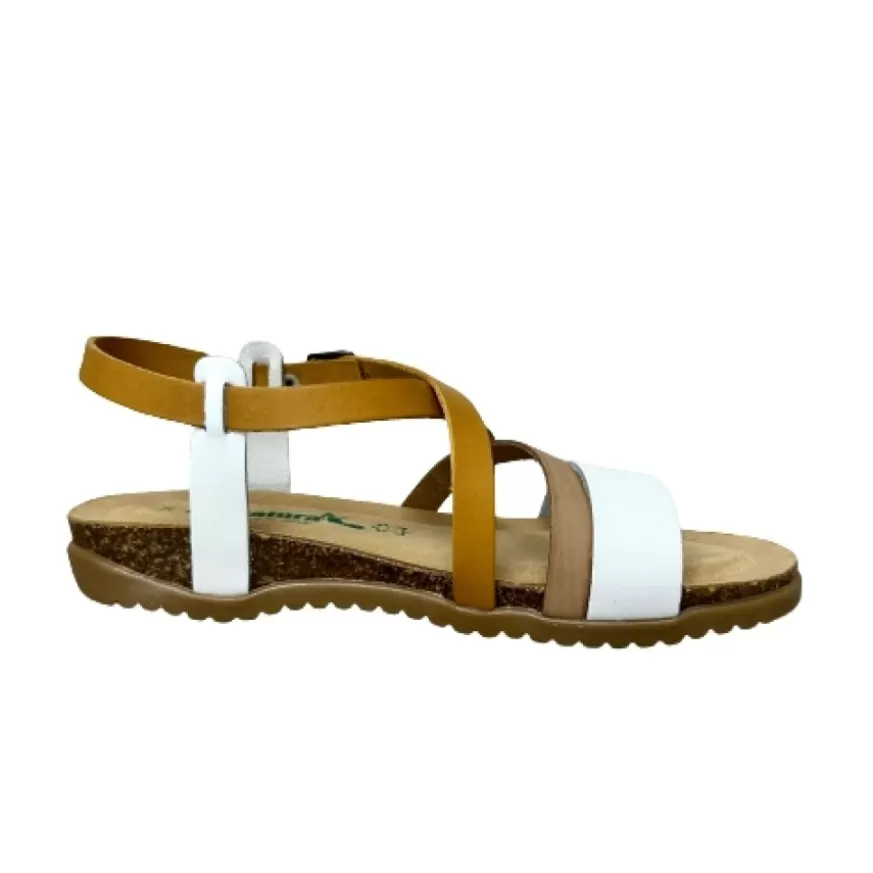 Donna CAMARRI CALZATURE Scarpe Donna | Sandalo In Pelle Bionatura Giallo E Bianco