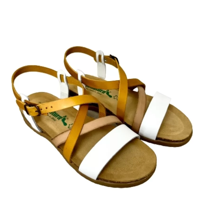 Donna CAMARRI CALZATURE Scarpe Donna | Sandalo In Pelle Bionatura Giallo E Bianco
