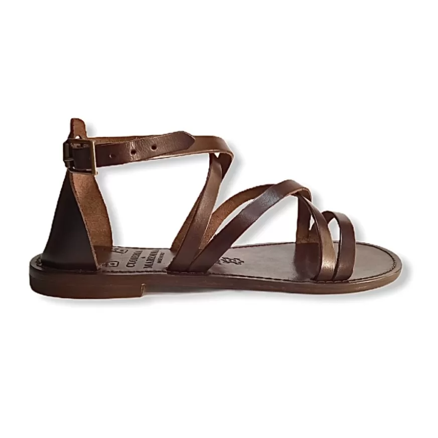 Donna CAMARRI CALZATURE Scarpe Donna | Sandalo In Pelle Marrone Con Tallone Coperto-Fondo Cuoio Mod. 106