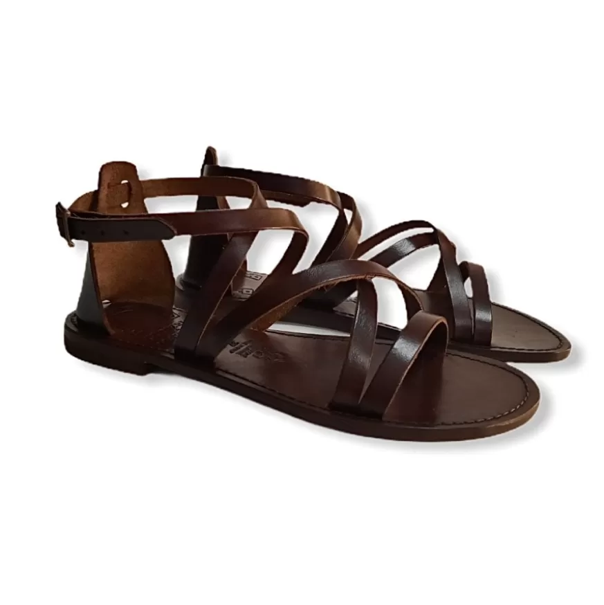 Donna CAMARRI CALZATURE Scarpe Donna | Sandalo In Pelle Marrone Con Tallone Coperto-Fondo Cuoio Mod. 106