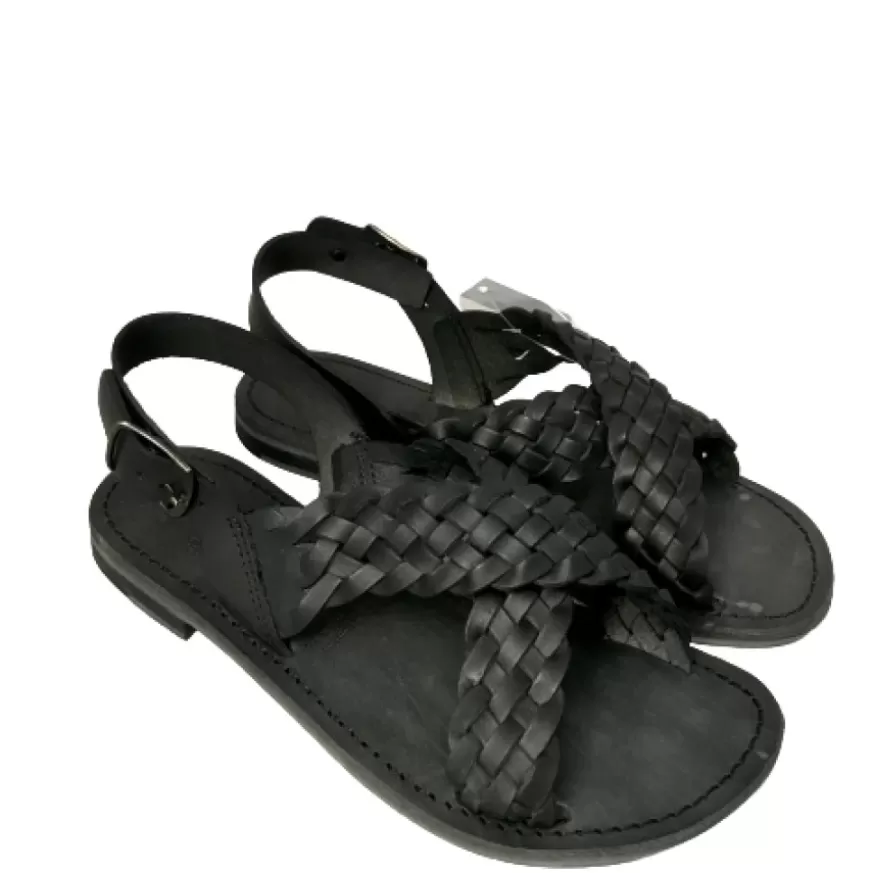 Donna CAMARRI CALZATURE Scarpe Donna | Sandalo Nero In Pelle Intrecciata A Mano Mod. 9923