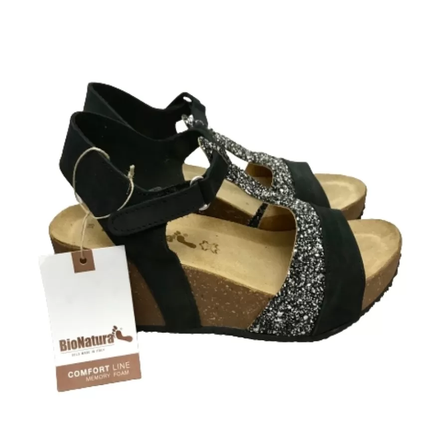 Donna CAMARRI CALZATURE Scarpe Donna | Sandalo Zeppa Bionatura In Pelle Nera