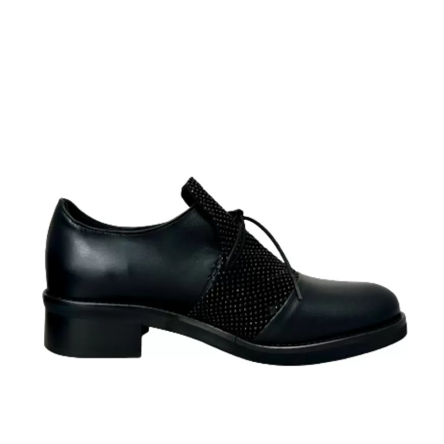 Donna CAMARRI CALZATURE Scarpe Donna | Scarpa Nera In Pelle E Camoscio Con Strass