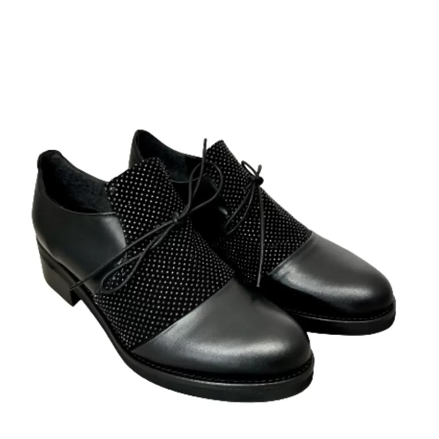 Donna CAMARRI CALZATURE Scarpe Donna | Scarpa Nera In Pelle E Camoscio Con Strass