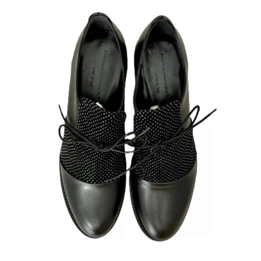 Donna CAMARRI CALZATURE Scarpe Donna | Scarpa Nera In Pelle E Camoscio Con Strass