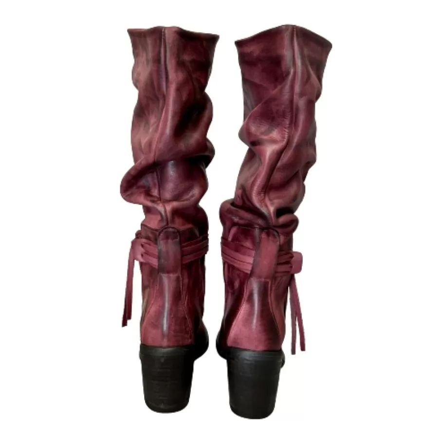 Donna CAMARRI CALZATURE Scarpe Donna | Stivale Alto Artigianale Arricciato Bordeaux