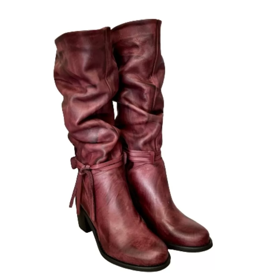 Donna CAMARRI CALZATURE Scarpe Donna | Stivale Alto Artigianale Arricciato Bordeaux