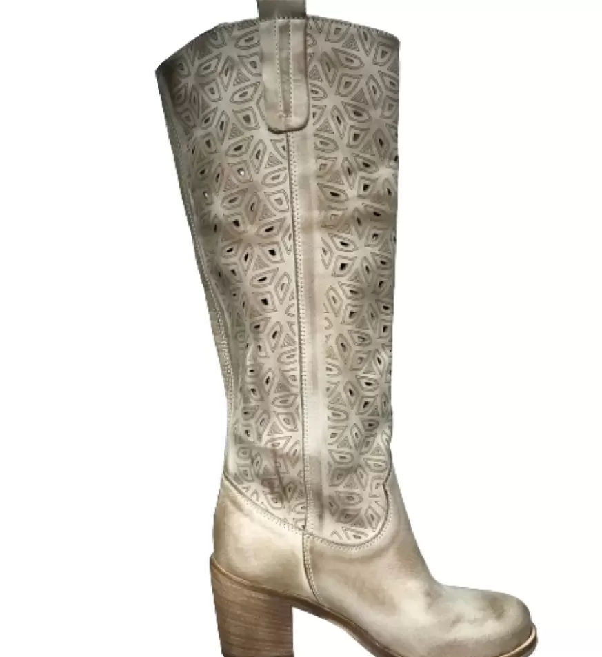 Donna CAMARRI CALZATURE Scarpe Donna | Stivale Alto Laserato Color Taupe