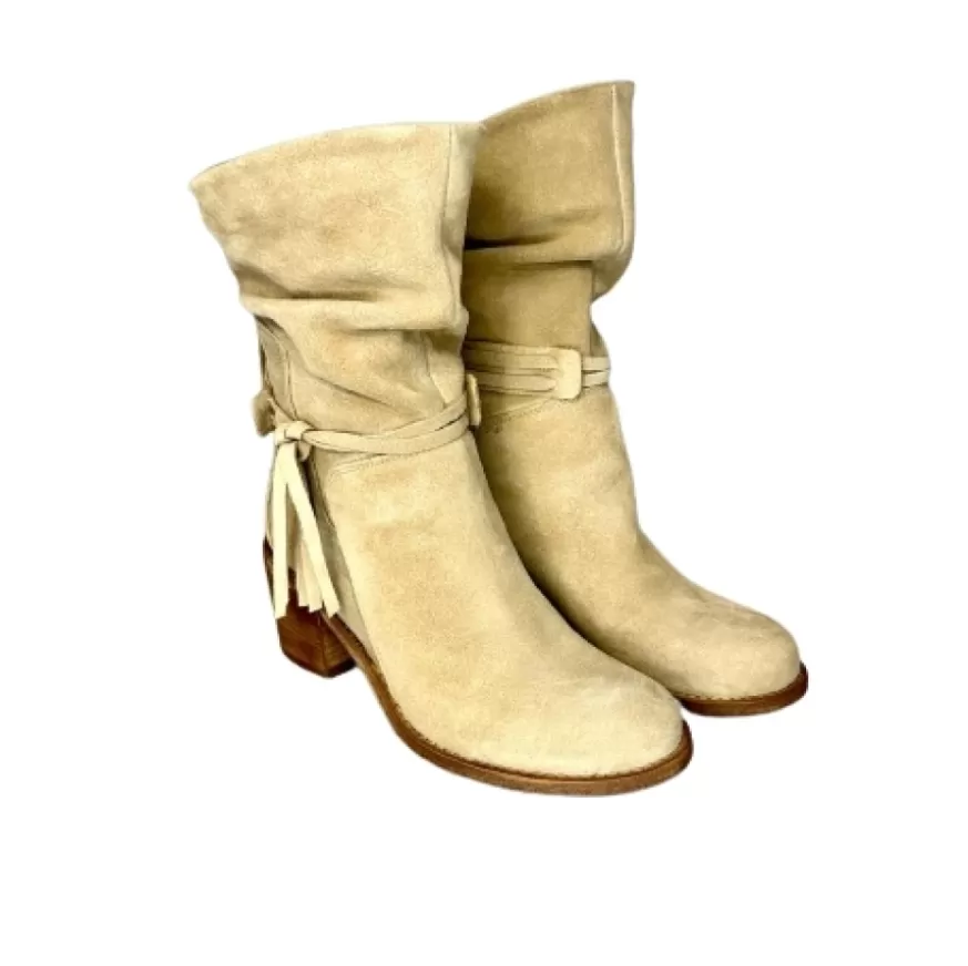 Donna CAMARRI CALZATURE Scarpe Donna | Stivale Artigianale Arricciato In Camoscio Taupe